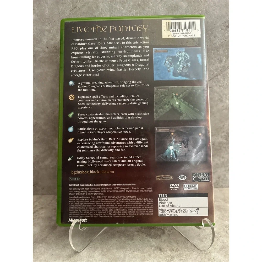 Xbox Baldurs Gate Dark Alliance 2002 No Manual Dungeons & Dragons Original